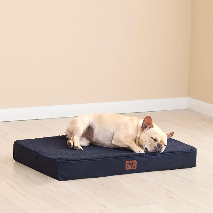 EHEYCIGA Orthopedic Dog Bed with Removable Washable Cover, Navy, 30x20 | Egg Crate Foam Support, Durable Oxford fabric, Non-Slip Bottom, Machine Washable, Soft Waterproof Plush Pet Bed Mat For Crate