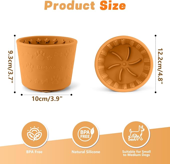 Dog Slow Feeder Lick Bowl, Silicone Dog Bowl with Strong Suction, Orange