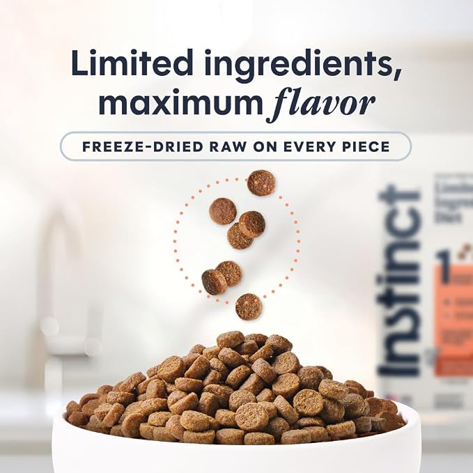 Instinct Limited Ingredient Diet Dry Cat Food, Real Salmon, 4.5 lb. Bag | Single animal protein and vegetable recipe, raw-coated kibble, wild-caught salmon, gentle on sensitive stomachs