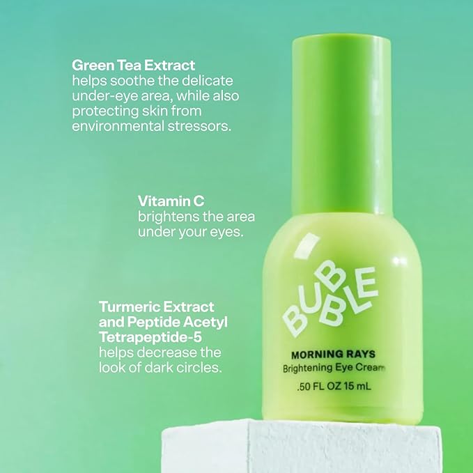 Bubble Skincare Morning Rays Brightening Eye Cream - Vitamin C Under Eye Cream for Dark Circles & Puffiness - Enriched with Green Tea Extract to Calm, Protect & Soothe Skin (15ml)