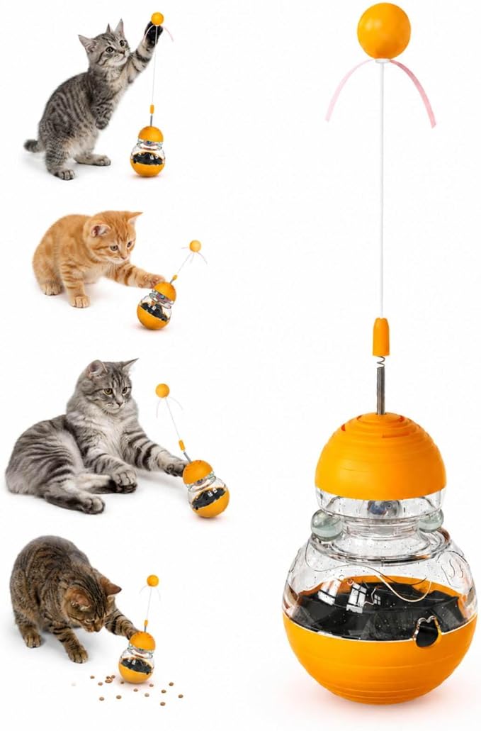 Cat Toy for Indoor Cats: Interactive Wobble Treat Dispenser Ball with Puzzle Feeder, Teaser Wand & Mental Stimulation