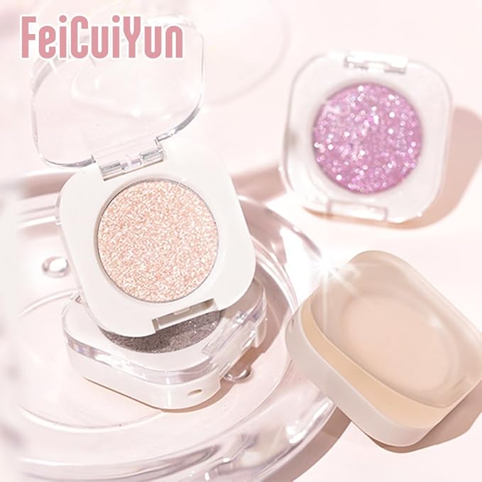 Glitter Shimmer Sparkle Eye Shadow Palette Makeup for Older Women, Pearl White Silver Glitter Shimmer Metallic Holographic Iridescent Cream Iridescent Single Monochrome Eyeshadow Makeup, 11