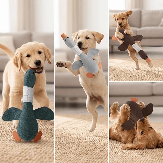 Squeaky Goose Dog Toy, Cotton Linen Blend Chew Toy for Small Medium Dogs and Cats, Interactive Play Toy with Teeth Cleaning Function(Grey)