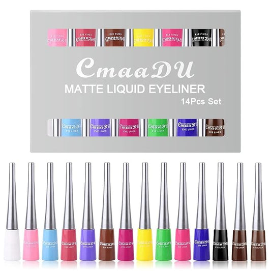 BONNIE CHOICE 14 Colors Liquid Color Eyeliner, Halloween Waterproof Matte Colored Eyeliners Smudge-proof Fluorescent Colorful Eyeline Face Body Paint Cosplay Valentine's Day Gifts for Women