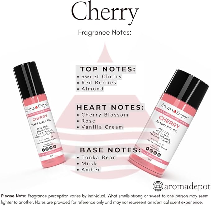 Aroma Depot 4 fl oz Cherry Fragrance Oil for Candles, Soap Making, Wax Melts, Diffusers, Body Oil Blends & Incense (120ml)