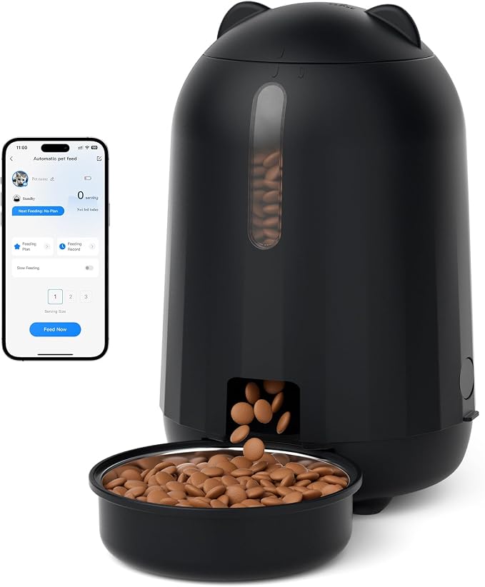 PAPIFEED Automatic Cat Feeder with App, WiFi Auto Cat Feeder, 3L Slow-Feed Cat Food Dispenser for Dry Food, Dual Power Supply Timed Pet Feeder for Small Dog, 10 Meals/Day, 6 Portions/Meal