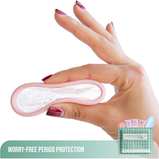 Menstrual Disc Kit with Pad – Single Pack | Convenient On-The-Go Period Essentials | Includes Pads, Feminine Wipes, and Hand Wipe for Complete Hygiene Care (Green Plaid)