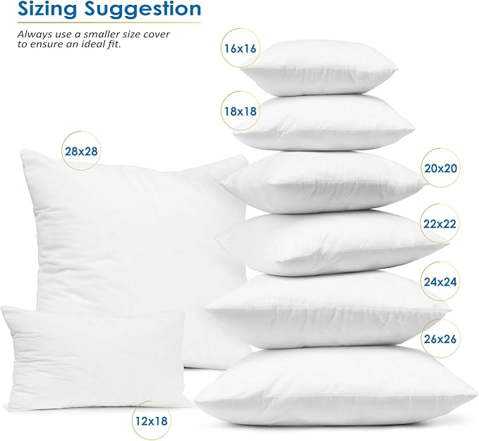 Clara Clark Throw Pillows - Premium Couch Pillow Inserts for Decorative Pillows, 20”x20” - Set of 4