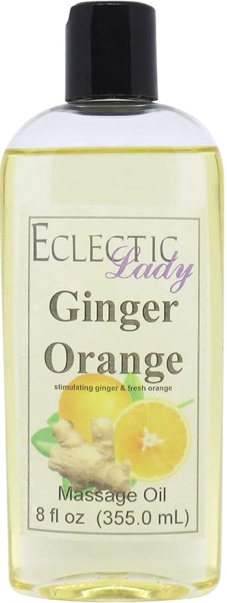 Ginger Orange Massage Oil, 8 oz, With Sweet Almond Oil and Jojoba Oil