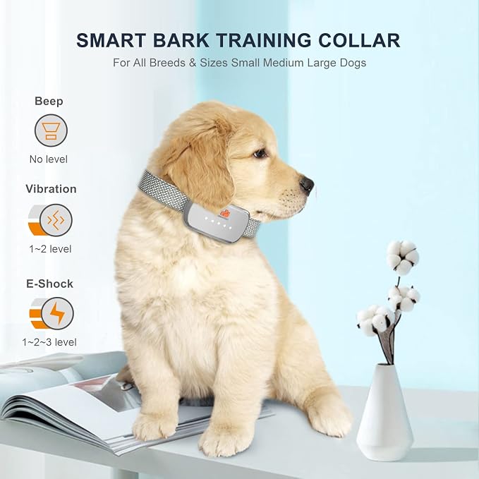 Smart Automatic Anti bark Dog Collar Intelligent Waterproof Rechargeable Barking Terminator (White Bark Collar)