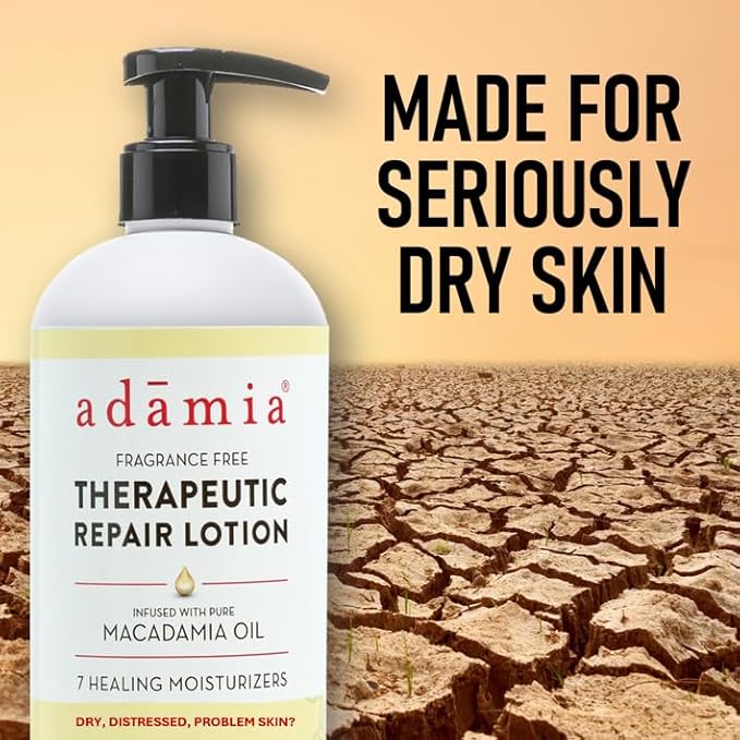 Adamia Therapeutic Repair Lotion with Macadamia Oil, For All Skin Types Even Sensitive Skin - Fragrance-Free, Paraben-Free, Non-GMO - 15 Fl Oz