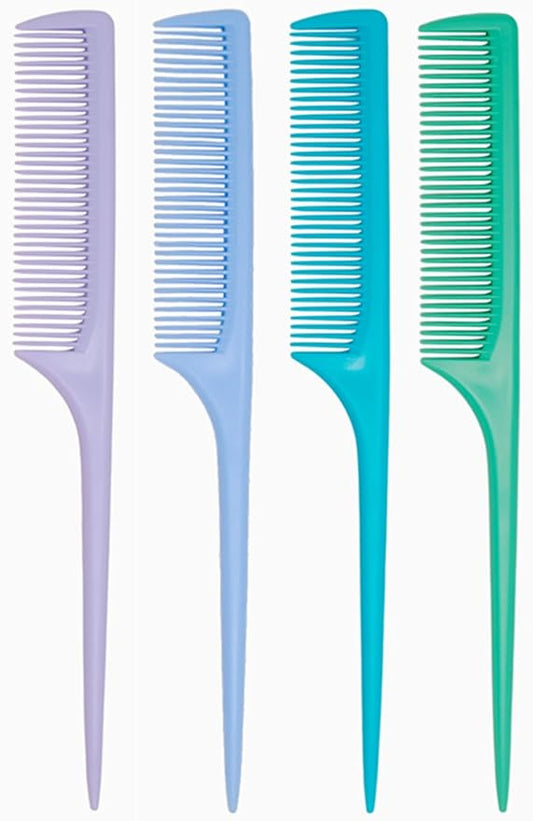 4 Pcs Rattail Combs for Women -Fine Tooth Styling Comb with Ergonomic Handle, Anti-Static Heat-Resistant Professional Hair Parting Tools for Smooth Detangling, Updos & Salon-Perfect Hairstyles.