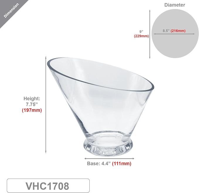WGVI Slant Cut Calyx Glass Vase, Width 9", Height 7.75", Clear Terrarium, Candy Dish, Fruit Jar, Floral Container for Wedding Party Event, Home Office Decor, 4 Pieces