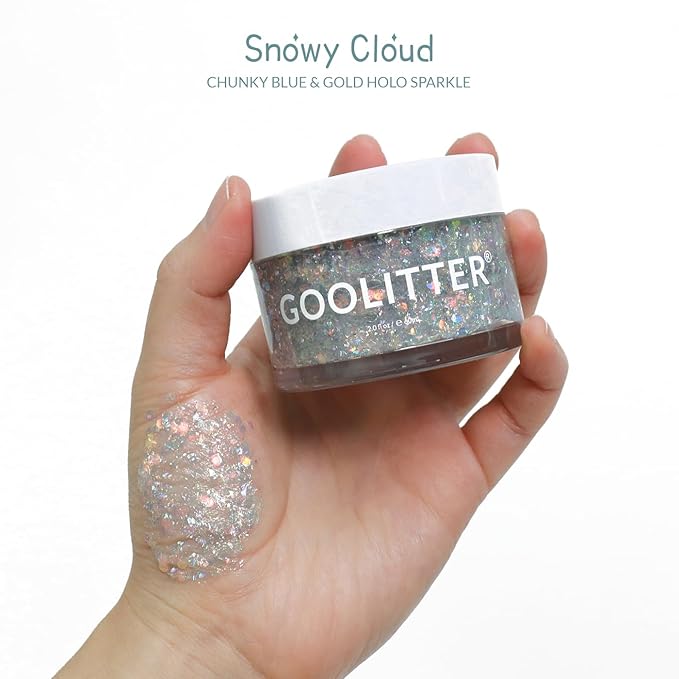Face, Body & Hair Holographic Clear White Glitter Gel [Snowy Cloud] 2oz (60mL) | Chunky | K-Beauty | Halloween, Festival, EDM, Rave, Party, Concert, Costume Makeup| Vegan, Cruelty Free