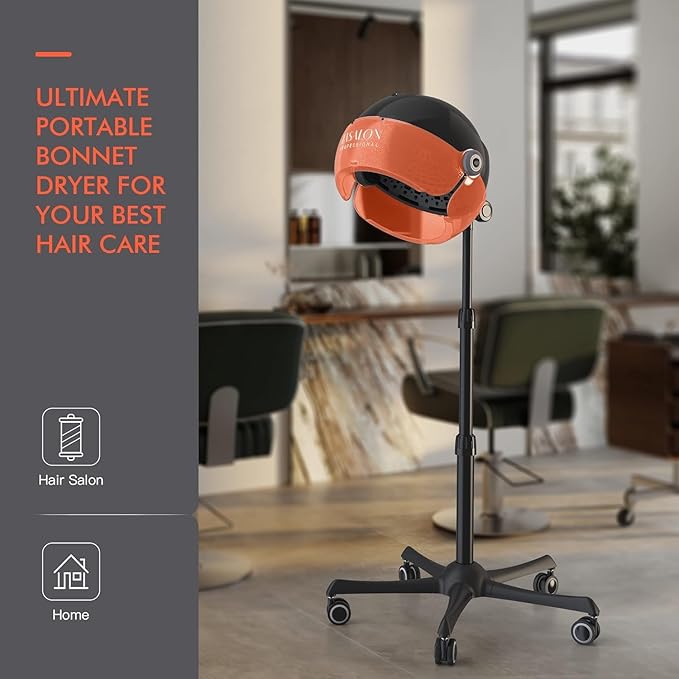 TASALON Ionic Hooded Hair Dryer. 1875W Height Adjustable Hooded Dryer with 3 Temprature Settings. Professional Hair Dryer for Salon, Hairestylist and Home. Orange