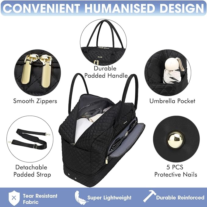 Large Women's Travel Duffel, Weekender with Shoe Compartment, Carry On Overnight Bag, Gym Duffel with Wet Pocket, Hospital Bags Set