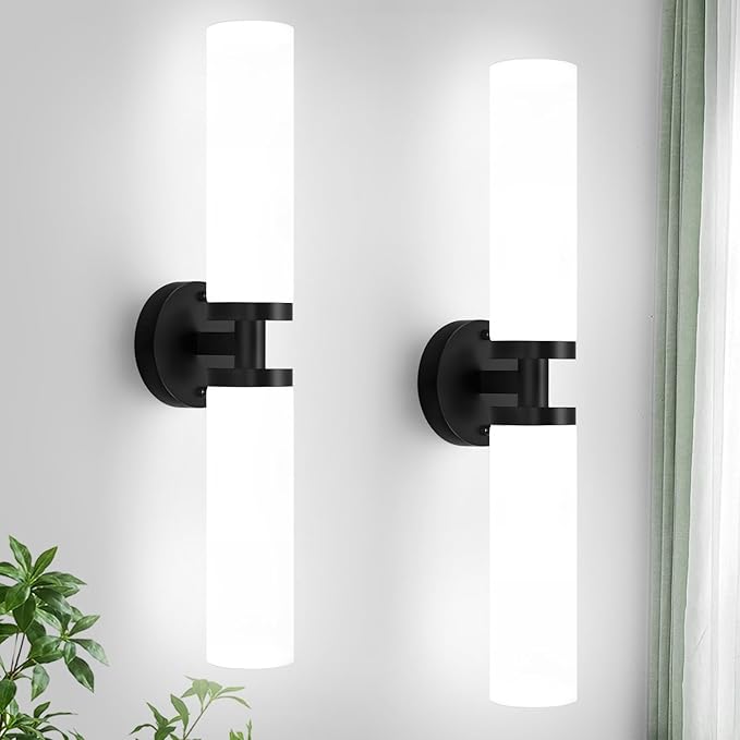 Wall Sconces Set of Two, Matte Black Bathroom Sconces Wall Lighting with Milky White Glass, Hardwired Modern Sconces Wall Decor Set of 2 Bathroom Light Fixtures for Mirror Living Room Hallway Bedroom
