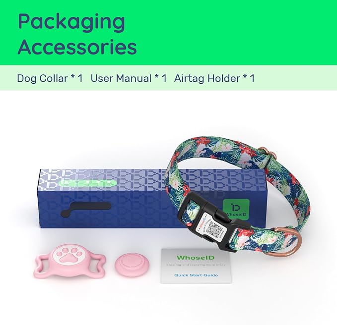 Airtag Dog Collar,with Waterproof airtag Holder，Original Stylish Cute Pattern Design.QR Code ID Buckle，Comfortable Soft Cotton for Small Medium Large Dogs