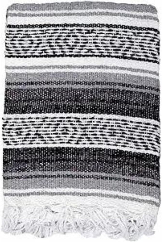 Open Road Goods Bulk Falsa Blankets - Handwoven Authentic Mexican Falsa - Great for Weddings, Yoga, Beach, Picnics, or Mexican Throw! (Black/Grey, 15 Pack)