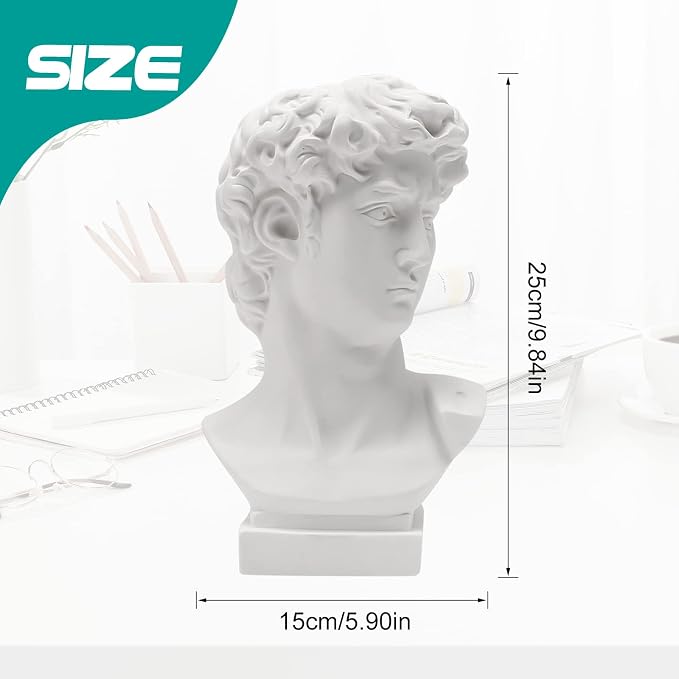 David Statue Greek Head Vase Bust Face Vase Head Retro Decor, Sculpture Brush Holder Bust, Makeup Brushes Container Pen Holder, 25CM