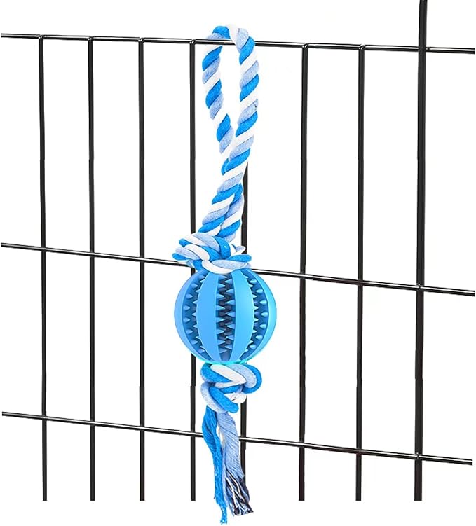 Engorgio Interactive Dog Chew Toys Crate Training Aids for Puppies, Puzzle Treat Dispenser with Rope Dogs Toy Ball Reduce Stress Anxiety Peanut Butter Dog Food Treat Dispenser Toys (Blue)