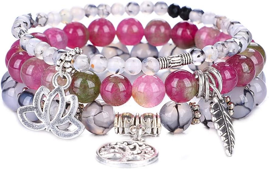 UEUC Tree of Life Yoga Healing Stone Bracelets,Multilayer Lotus Chakra Stone Reiki Bracelet Sets,Anxiety Crystal Natural Stone,for Women Stress Relief