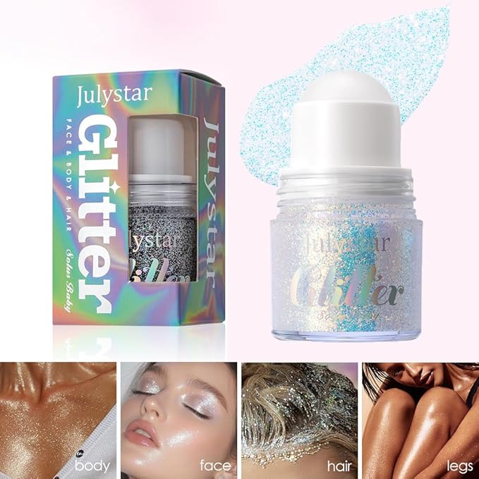 2 Pcs Roll-on Body Glitter Gel Glitter Stick, Long Lasting Mermaid Shine Hair Eyeshadow Face Body Glitter Sequins Concerts Music Festivals Halloween Party Looks Sparkle Shimmer Makeup