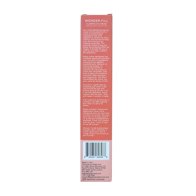 Eight Saints Wonder-fill Plumping Eye Cream, Natural and Organic Anti Aging Under Eye Cream to Plump Skin, Reduce Wrinkles, Fine Lines, and Under Eye Bags, Dark Circles Under Eye Treatment, 0.5 Ounces
