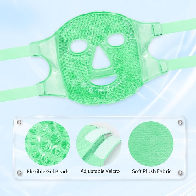 Cold Face Eye Masks Ice Face Mask Hot Cold Compress for Dark Circles, Puffiness, Migraines, Headache, Stress, Redness, Cooling Masks for Women Man, Skin Care, Reusable