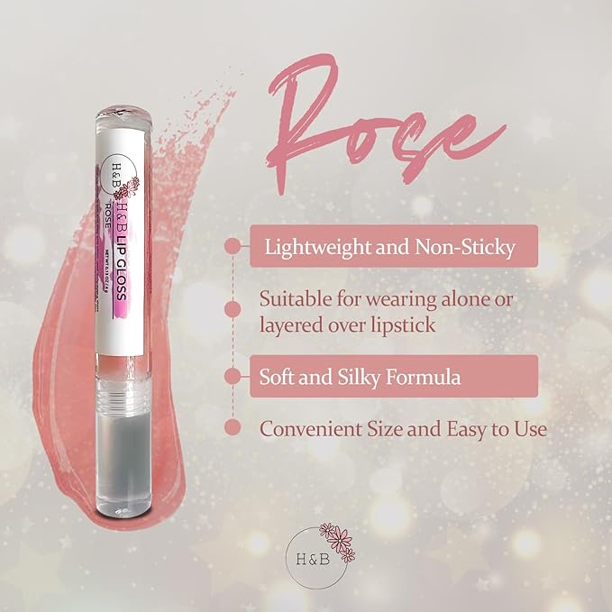 Nicole + Brizee H&B Hydrating Lip Gloss - Moisturizing, Long-Lasting Shimmer & Shine for Soft & Smooth Lips – Compact, Travel-Size, Lightweight Lip Gloss for Women - Rose (3 Pack, 4g)