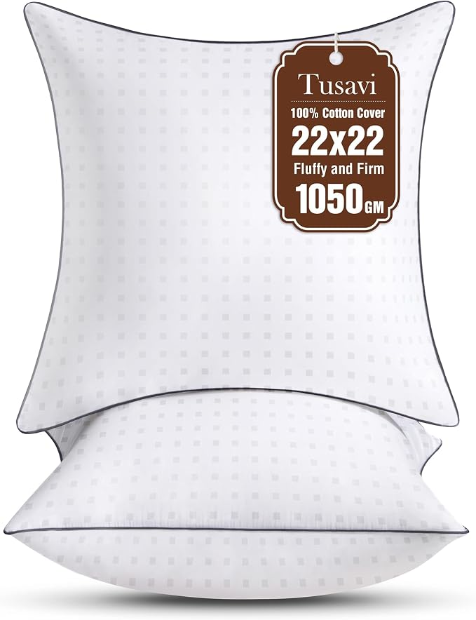22"x22"Pillow Inserts Set of 2 with 100% Cotton Cover Decorative Square Throw 22" Pillows for Couch, Sofa and Bed - White(2, 22x22)