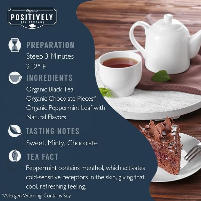 Organic Positively Tea Company, Mint Chocolate Chip, Black Tea, Loose Leaf, 16 Ounce