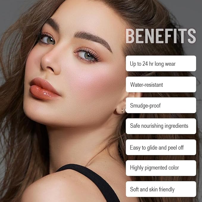 2-in-1 Nude Pink Lip Stain Peel Off & Hydrating Plumping Lip Oil with Tweezer, of Women Long Lasting Waterproof Peel Off Lip liner Tattoo, Highly Pigmented for All Skin Types 02#