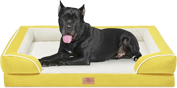 Comfort Expression Waterproof Orthopedic Dog Beds for Extra Large Dog | Supportive Egg Crate Foam Big Dog Bed with Removable Bolster, Dog Couch with Washable Cover & Non-Slip Bottom, 53x42Inch