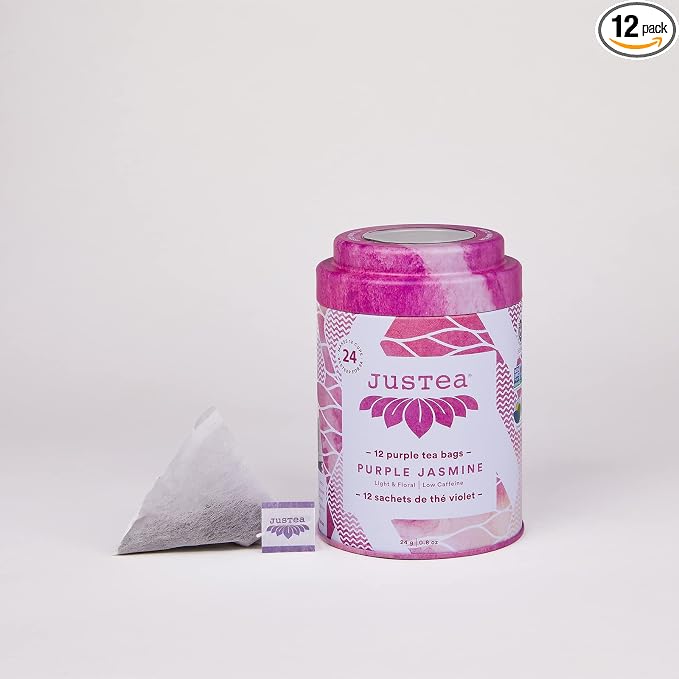 JusTea Purple Jasmine | Pyramid Compostable Tea Bags | Purple Tea | 12+ Cups | Low Caffeine | Award-Winning | Fair Trade | Non-GMO