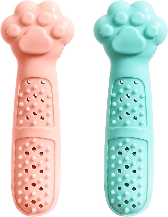 Cat Teething Toy, Cute Cat Paw Kitten Chew Toys for Cat Dental Care, Cat Treat Dispenser Toy for Kitten Chewing, Kicking and Boredom Releasing, Pet Puzzle Toys for Indoor Cats (Pink+Green)