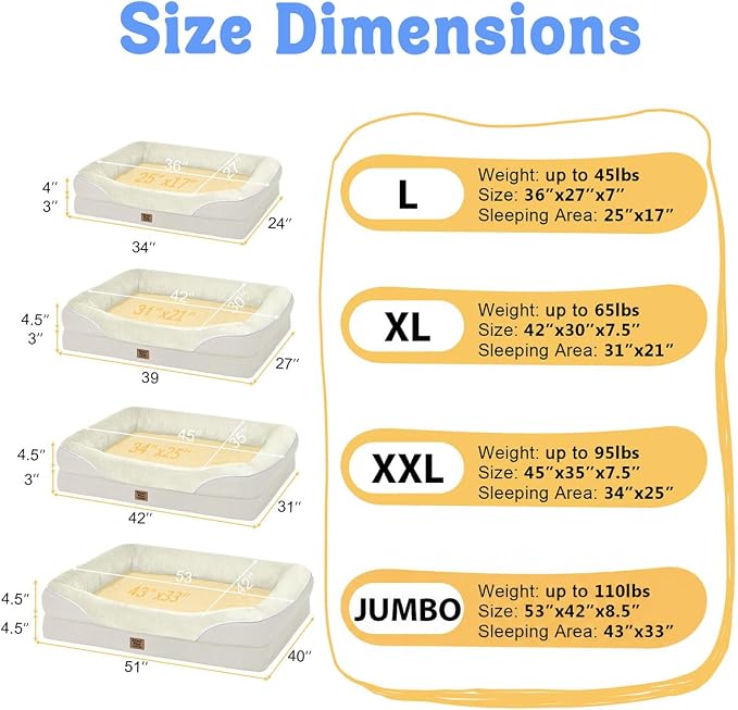 Jumbo Orthopedic Waterproof Dog Bed Pet Sofa for Giant Dogs | Extra Thick Egg Crate Foam, 4-Sided Bolster Support, Waterproof Liner, Non-Slip Bottom, Machine Washable Cover, 53 x 42 Inch