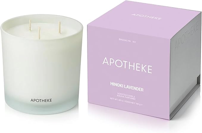 Apotheke 3-Wick Scented Candles for Home, Hinoki Lavender - 26 oz Soy Wax Jar Candle Gift for Women - Long-Lasting Fragrance with Perfume-Grade Essential Oils - Lavender, Lotus Flower, Hinoki Cypress