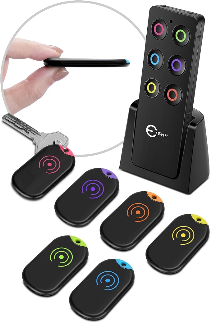 Esky Ultra Slim Key Finder Locator with 80dB Sound and 6 Receivers | Remote Wallet Tracker and Item Locators Beeper Tags for Finding Key, TV Remote, Wallet, Pets and Phone, Gifts for Women