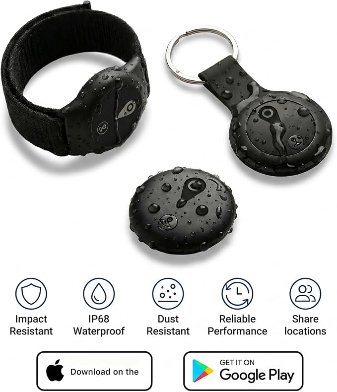 GPS Tracker for Kids, Smart Kids Tracker with Real-Time Location, for Android and iPhone No Monthly Fee & No SIM Card- Wearable Wristband & Keychain Design, IP68 Waterproof,Indoor & Outdoor Safety Use