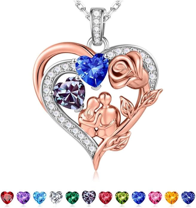 Iefil Valentines Day Gifts for Her - 925 Sterling Silver Birthstone Necklace for Women, Anniversary Birthday Gifts for Wife Girlfriend Mom
