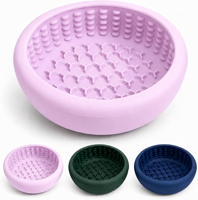 Slow Feeder Dog Lick Bowl,Silicone Feeding Dogs Licking Bowls(Purple,Large)