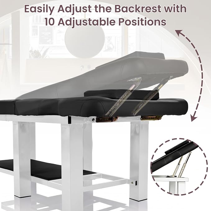 Professional Stationary Massage Table with Backrest,Adjustable Thick Foam Spa Massage Beds,Metal Frame PU Leather 27.55'' Wide 72.83'' Long Heavy Duty Bed for Massages,Hairdressing,Spas(Black White)