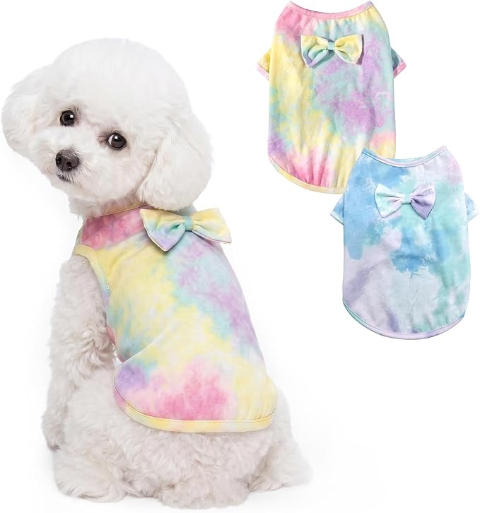 2 Pack Dog Tie Dye Clothes for Small Dogs, Spring Summer Dog Dresses Tie Dye Sweatshirt Breathable Pet Doggie Apparel Stretchable Outfit, L Size