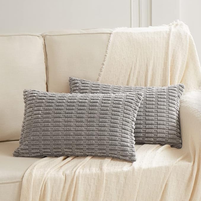 Fancy Homi Decorative Throw Pillow Covers for Bed Couch Bedroom Bench, Soft Corduroy Solid Pillow Case, Rustic Farmhouse Boho Room Decor,24" x 14" (Pack of 1),Gray