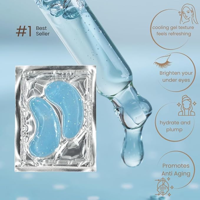 Glitter Marine Collagen Under Eye Patches (24 Pairs), 4 Shimmery Colors, Hydrating Under Eye Gels for Puffy Eyes, Dark Circles, Eye Bags, Wrinkles, Eye Mask(4 Colors, 24 Pairs)