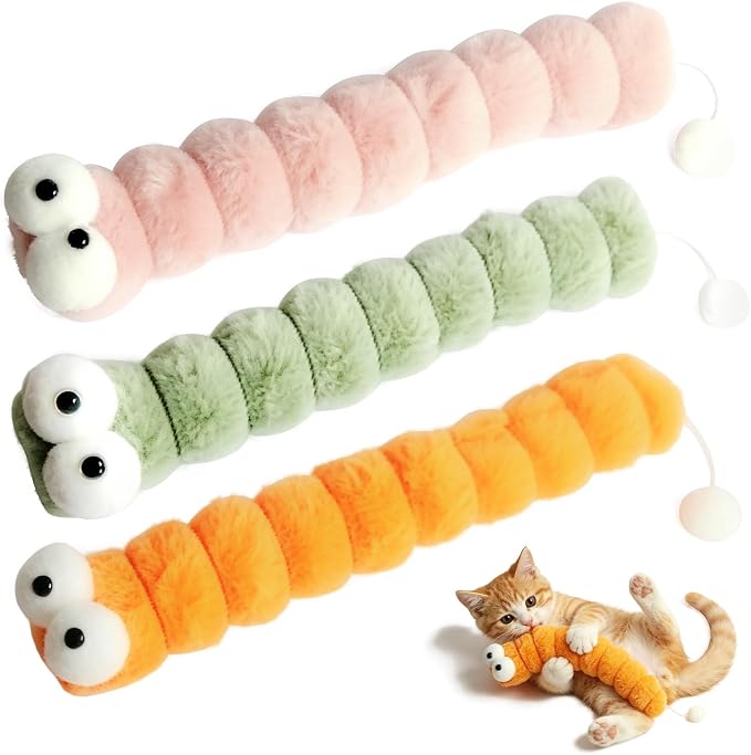 Cat Toys Pillows, Catnip Toys for Cats 3 Pack, Cute Caterpillar Design, Interactive Indoor Kitten Kicker, Promotes Kitty Exercise, Soft and Durable