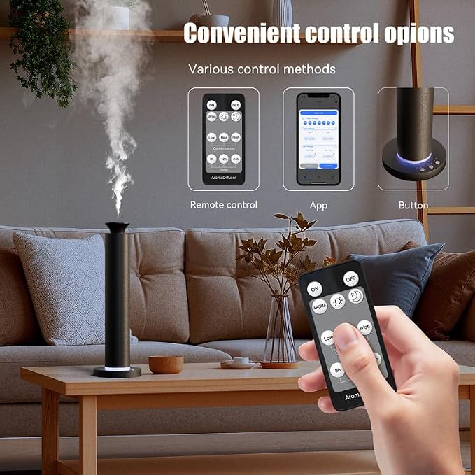 Waterless Scent Diffuser Machine with 4 Lights and Breathing Lights Modes Max Coverage 2500 sq.ft. Essential Oil Diffusers Fragrance Large Room Rechargeable App Remote Control Secret Silver