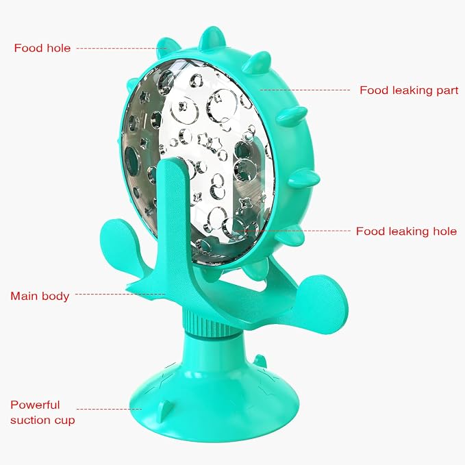 Interactive Cat Slow Feeder, Rotating Durable Dog Puzzle Toy, Mental Stimulation Treat Dispenser with Powerful Suction Cups for Cats and Dogs (Light Blue)