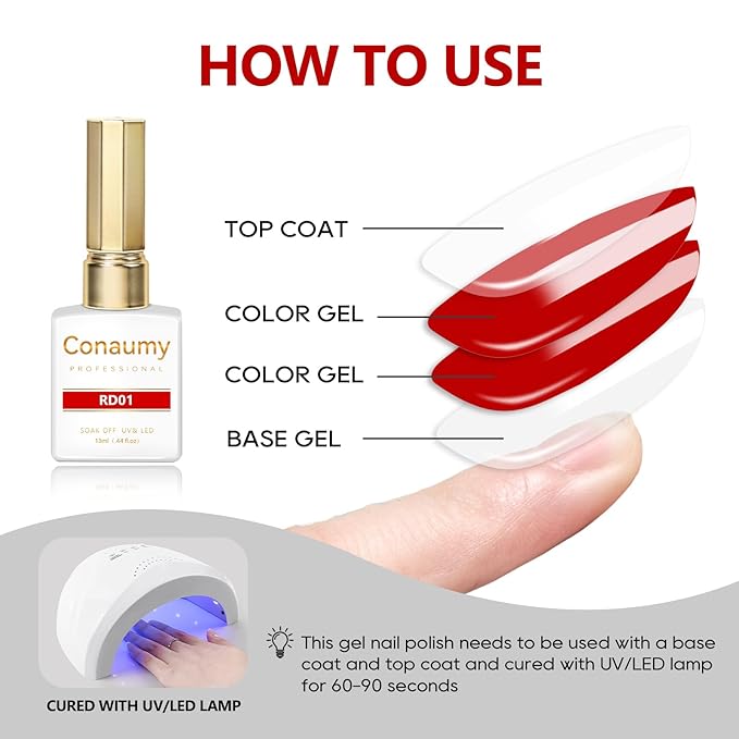 Red Gel Polish 1 Pcs 13ml, Bright Red Gel Nail Polish Red, Neon Red Gel Polish for UV Light Easy to Apply Soak Off Red Nail Polish Manicure Salon DIY at Home Suitable for Beginners